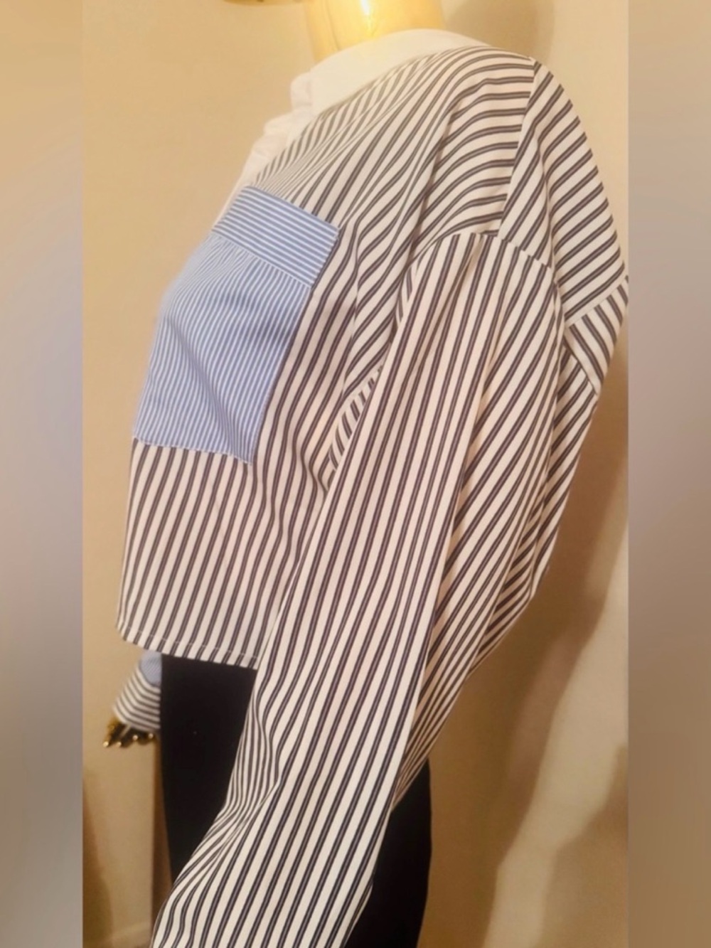 Indulge Instyle Striped Long Sleeve Button-Up Crop Shirt, Size XL, NWT - Picture 3 of 8